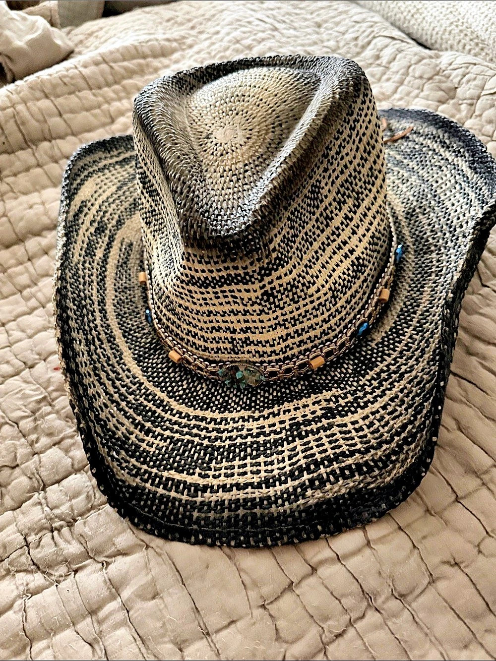 Flora Sombrero Woven Cowboy Hat in Black & Cream NWT - Picture 4 of 16
